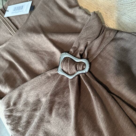 Who What Wear Collection Sabrina Textured Wrap Midi Dress Brown S - Picture 2 of 10